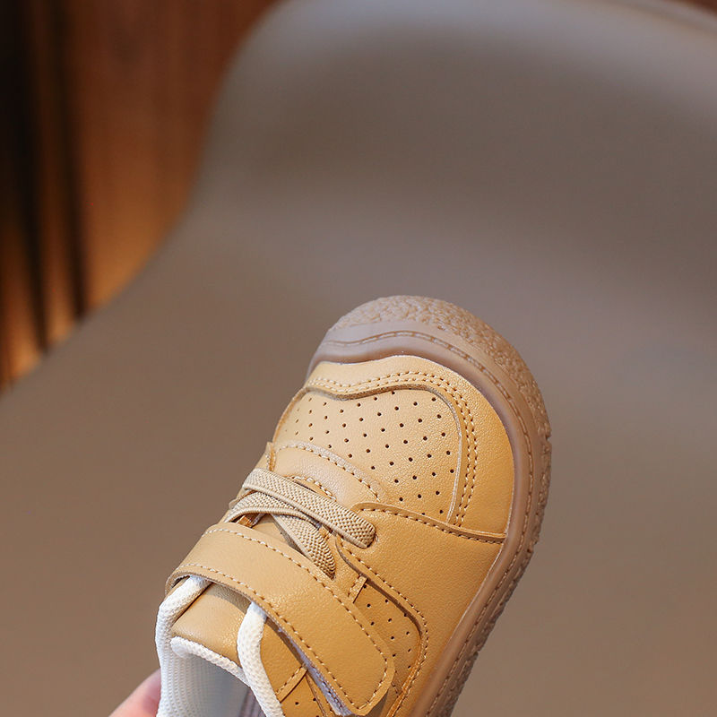 Thumbnail: Light brown baby sneaker with laces and velcro