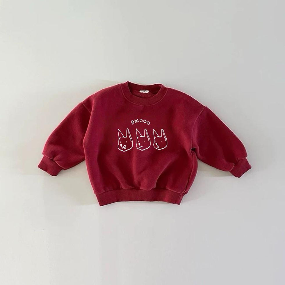 Thumbnail: Red kids sweatshirt with three embroidered cat faces