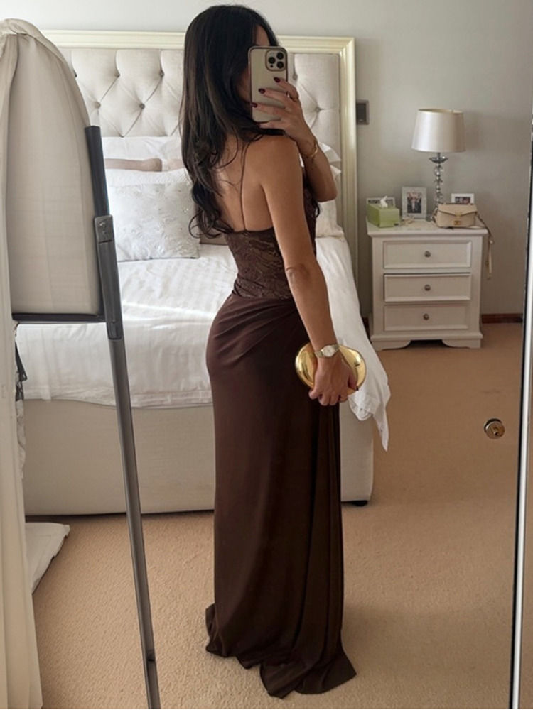 Thumbnail: Mozision One Shoulder Lace See Through Sexy Maxi Dress Women Gown Fashion Off-sh