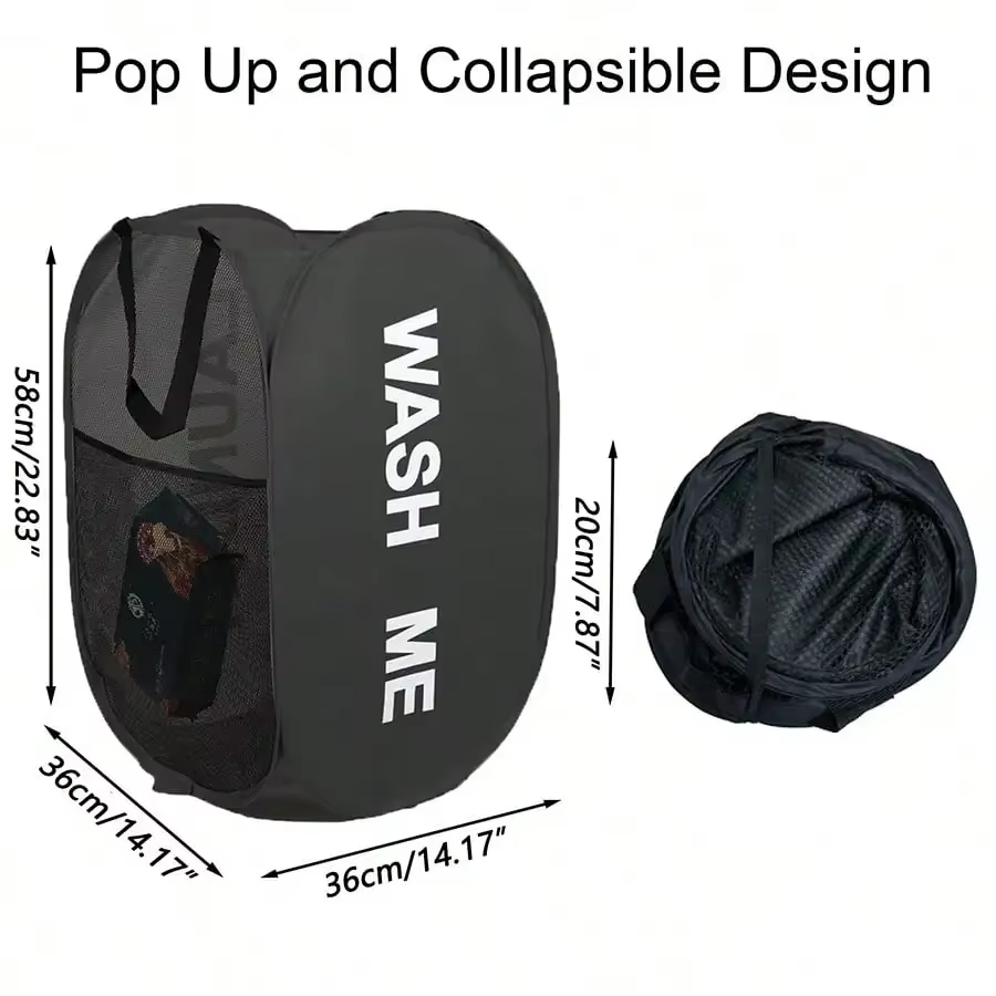 Thumbnail: Wide Opening Portable Mesh Pop up Laundry Hamper - Breathable Collapsible Space-