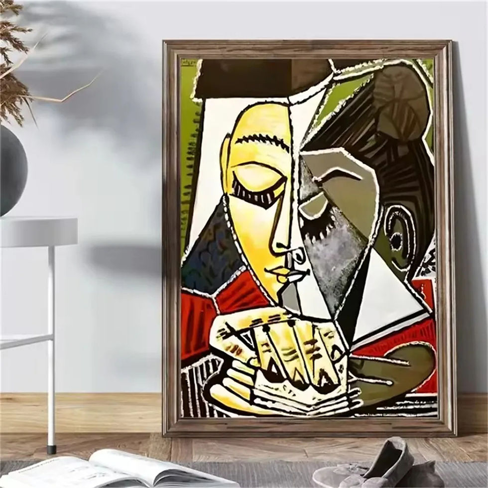 Thumbnail: Hand-painted abstract cubist painting of a resting face