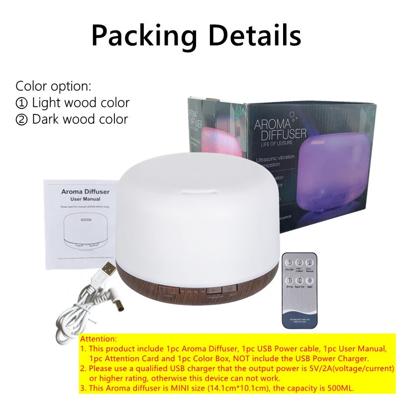 Thumbnail: Aroma diffuser packing details: diffuser, remote, cable