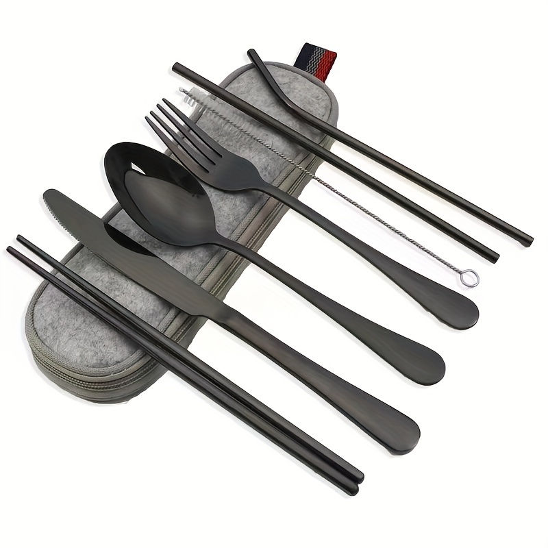 Thumbnail: Portable Cutlery Set, 8pcs Travel Camping Utensil Kit with Fork, Spoon, Chopstic