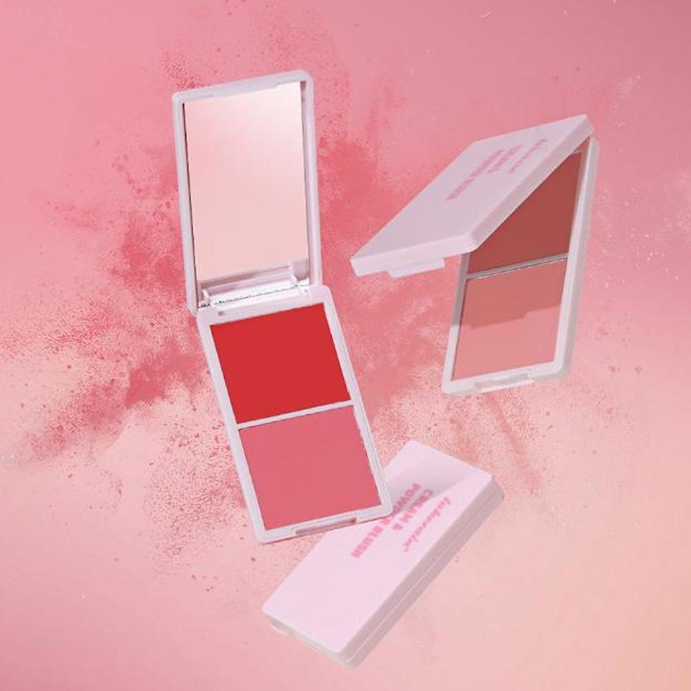 Thumbnail: Open makeup compact with red and pink blush and mirror