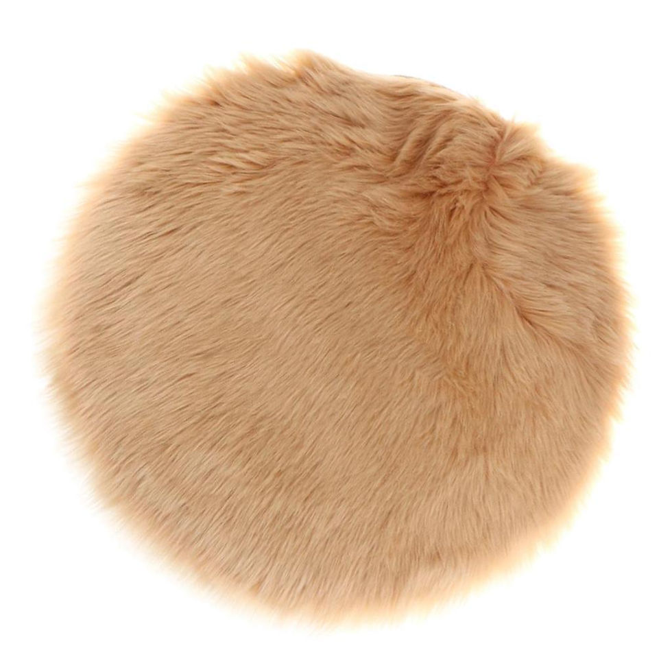 Thumbnail: Round light brown faux fur rug