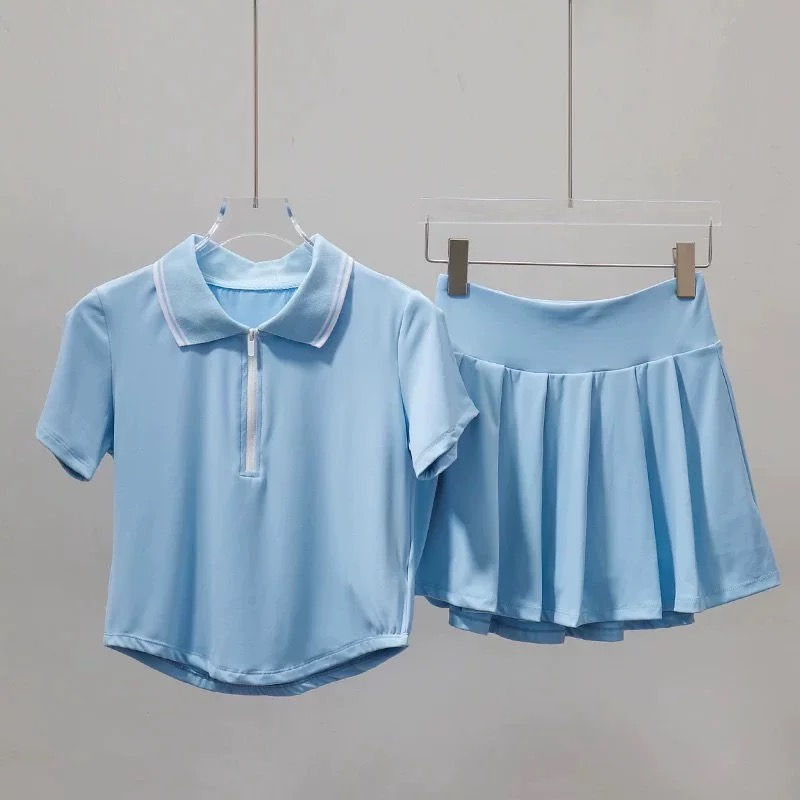 Thumbnail: Women's Tennis Outfit Set Short-Sleeved Polo Shirt & Pleated Anti-Glare Skirt Sp