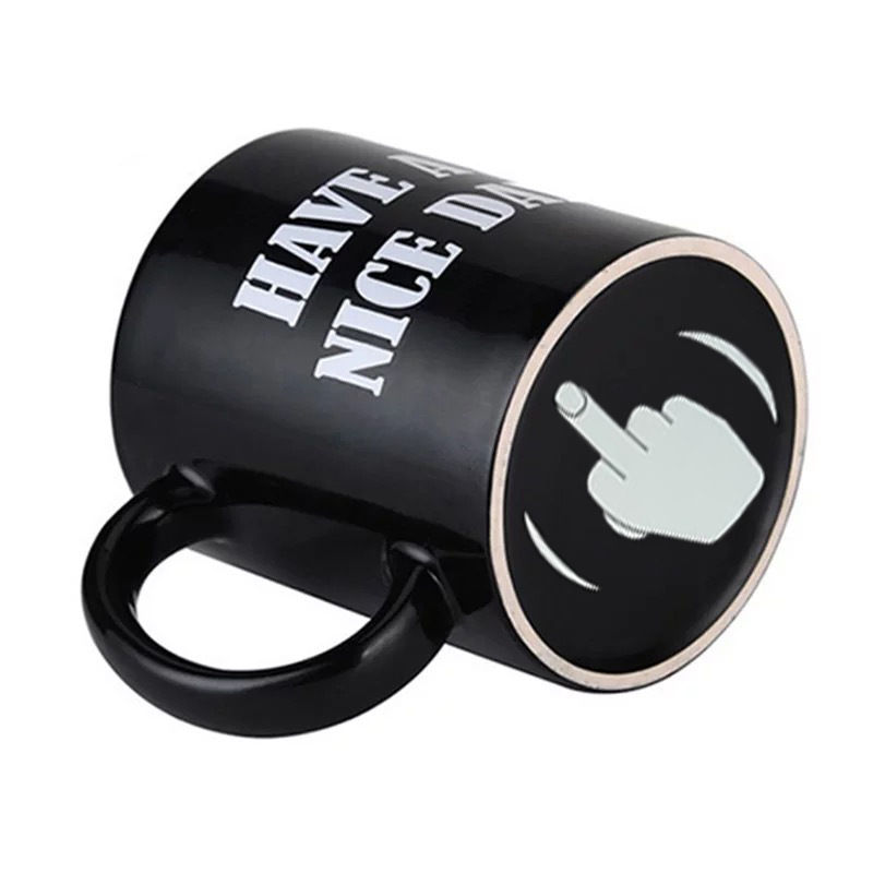 Ceramic Coffee Mug with Vertical Middle Finger Creative Relaxed Friendly Hand Mi