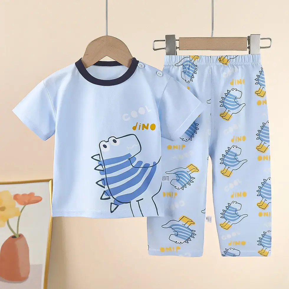 Thumbnail: Blue children's dinosaur pajama set