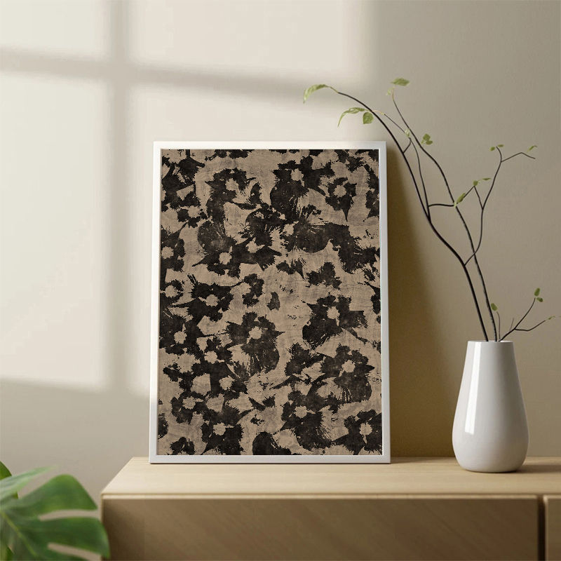 Thumbnail: Hand-painted abstract floral art, framed, in a living room setting