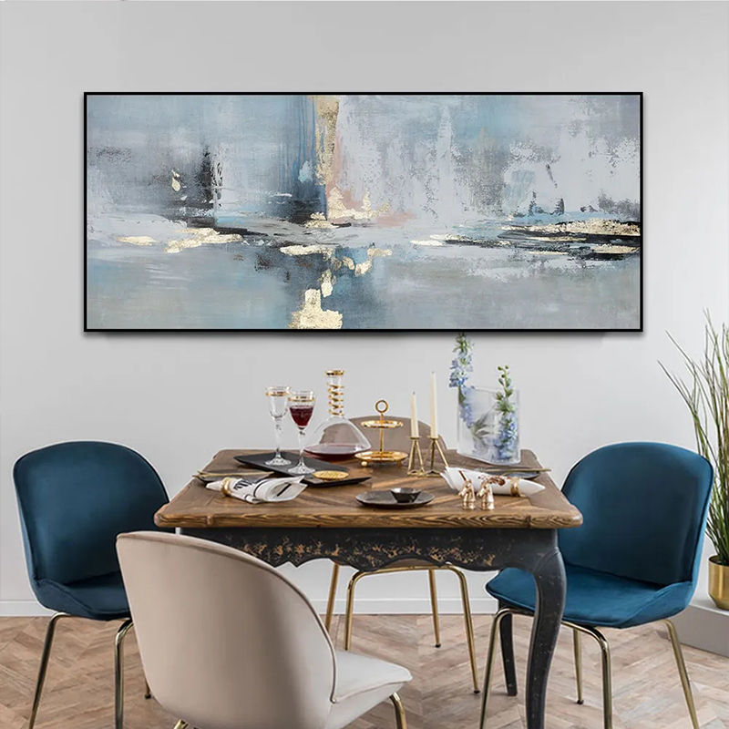Abstract landscape oil painting in a dining room