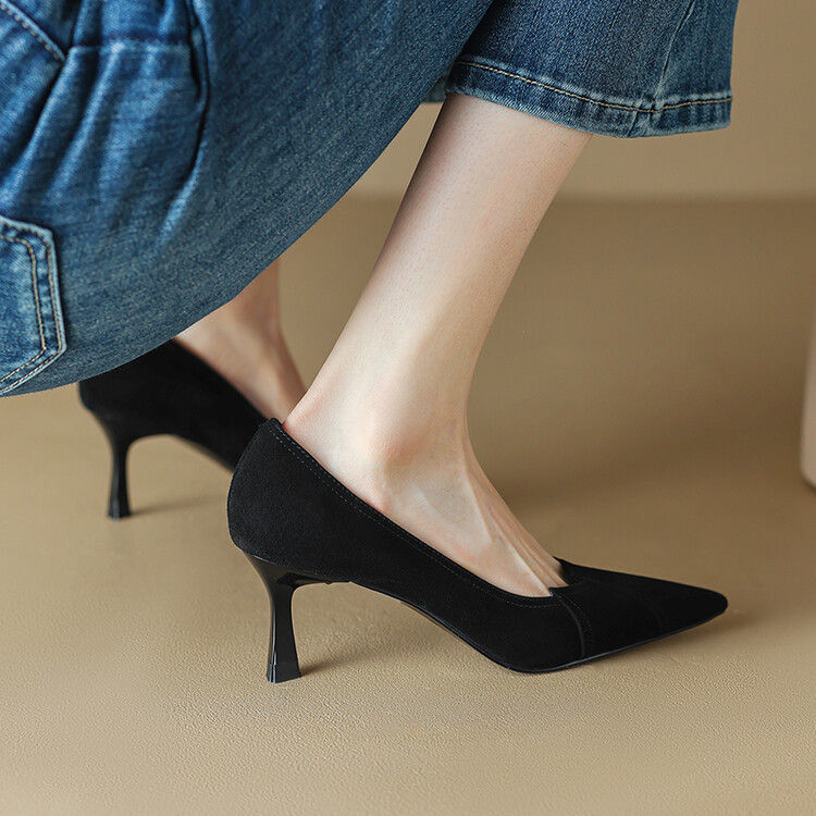 Thumbnail: New Spring Summer Women Shoes Sheep Suede Women Pumps Pointed Toe Thin Heel Conc