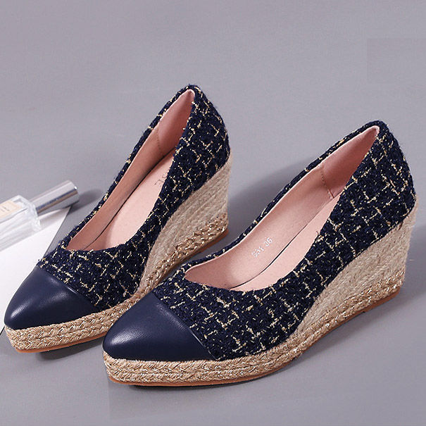 Thumbnail: LIHUAMAO Red Suede wedge shoes women pumps pointed toe high heels platform espad