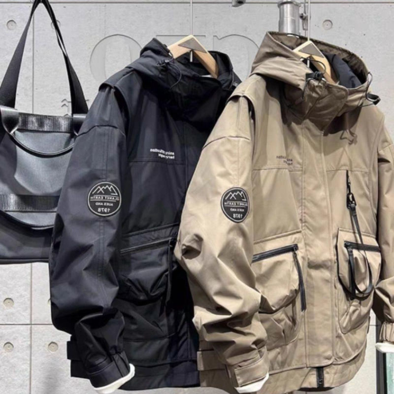 Thumbnail: Dark and khaki hooded utility jackets