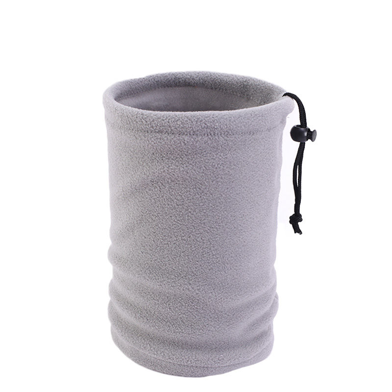 Thumbnail: Light gray fleece neck warmer with drawstring