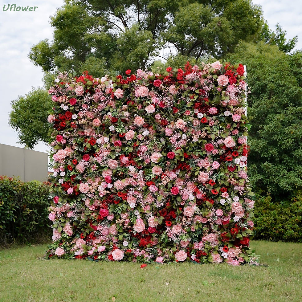 Square flower wall with pink and red roses
