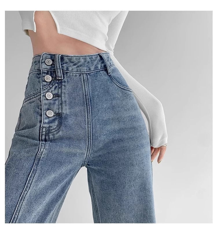 Thumbnail: High-waisted Jeans Women's Loose-fit Straight-leg Trousers Draped Wide-leg Denim