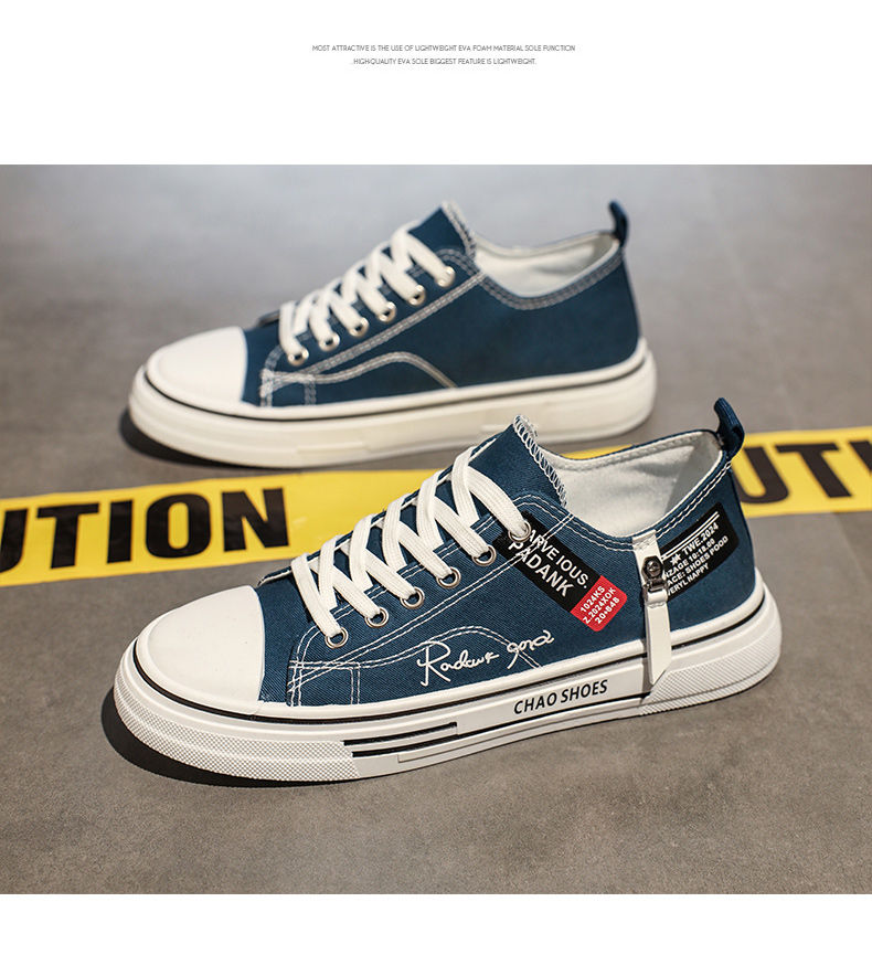 Thumbnail: Blue canvas sneakers with white laces