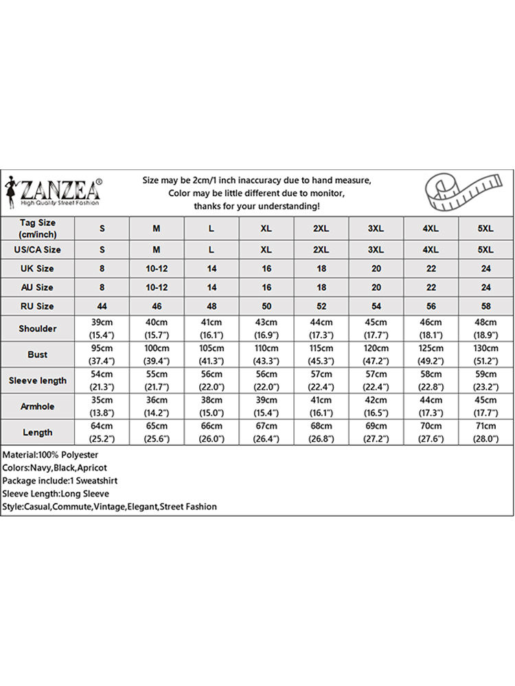 Thumbnail: ZANZEA clothing size chart with international measurements.