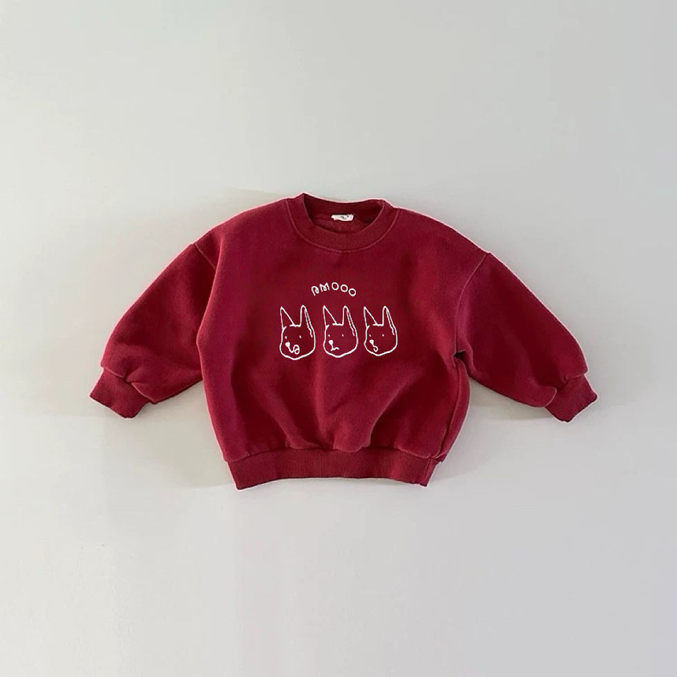 Thumbnail: Red children's sweater with three cat faces and 'SWEET' text