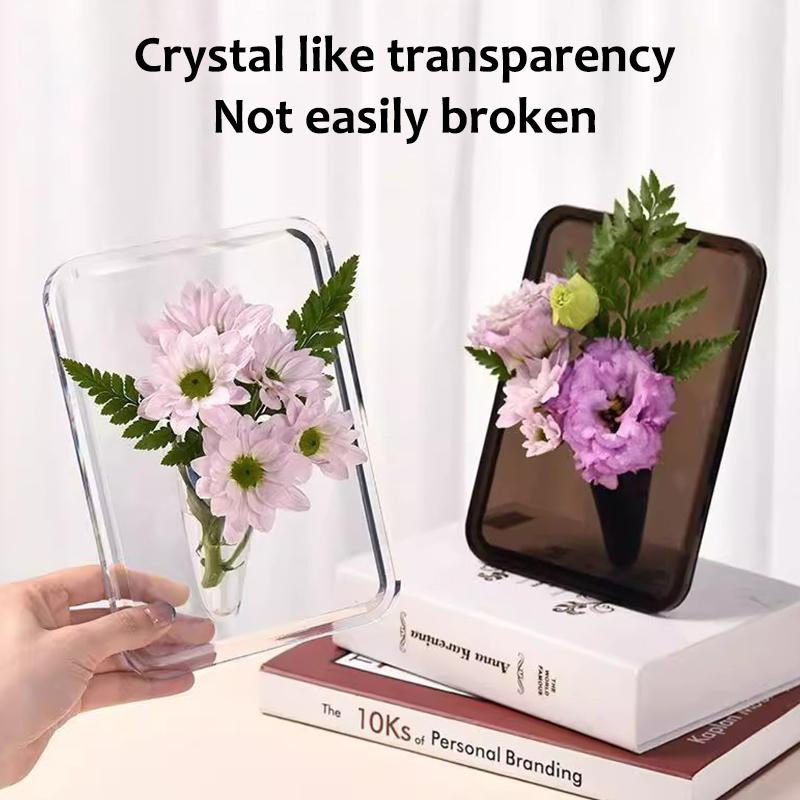 Thumbnail: Acrylic vases with flowers. Text: Crystal like transparency Not easily broken.