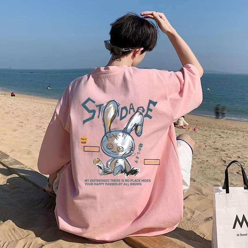 Thumbnail: 8XL Men Oversize Korean Fashion Loose American Love Puppet Rabbit Print Short Sl