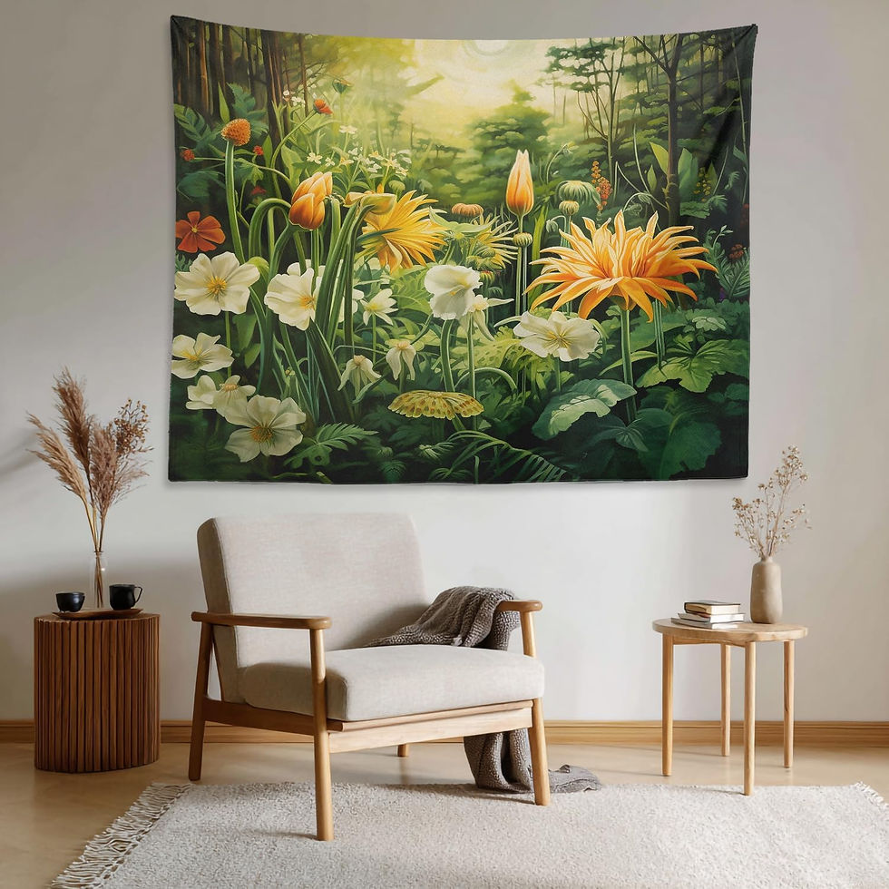 Thumbnail: Tapestry of a vibrant flower garden in a minimalist room