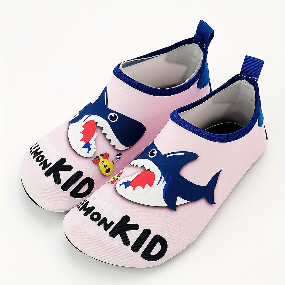 Thumbnail: Pink children's water shoes with shark design and LEMON KID text