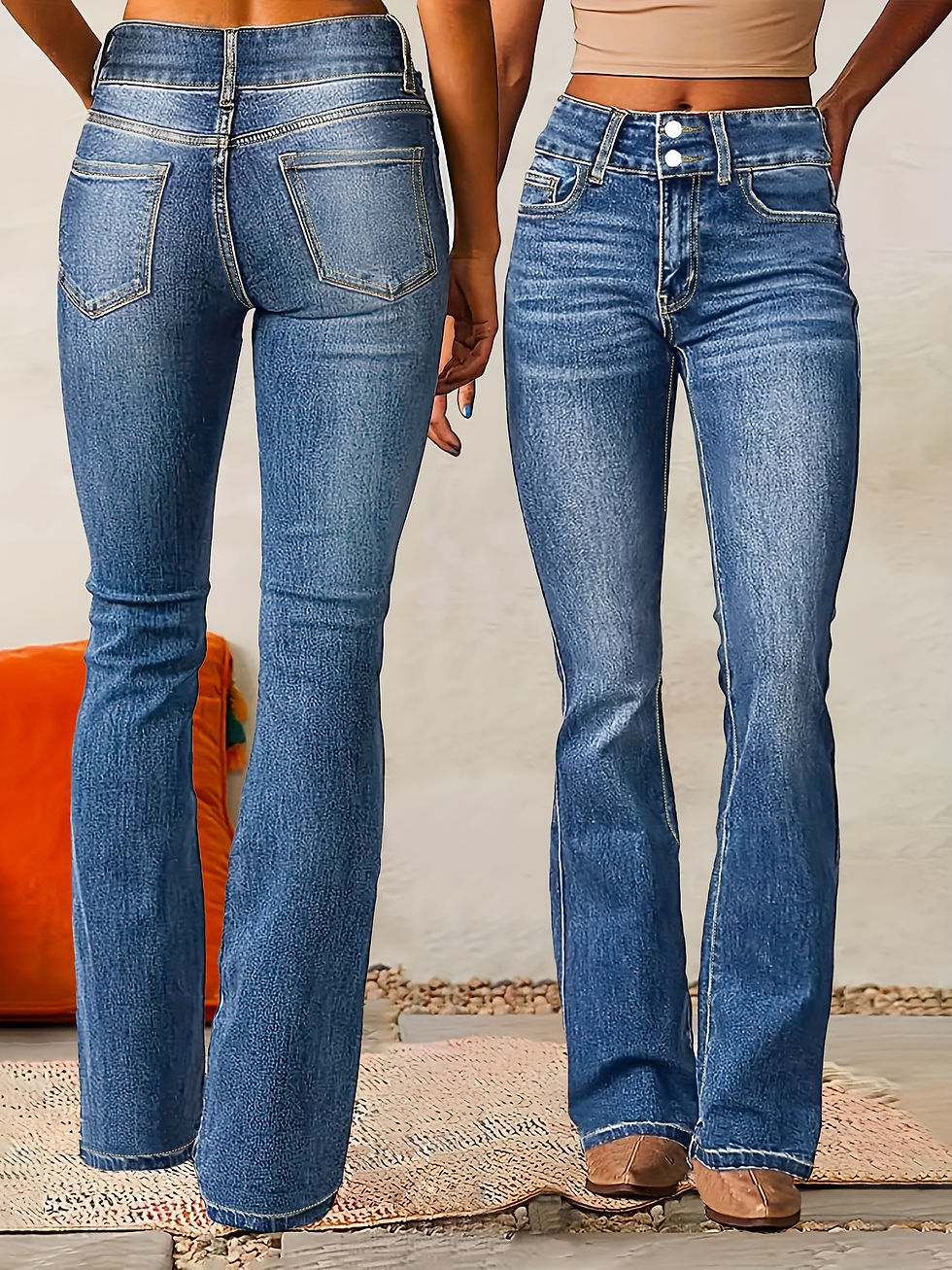 Thumbnail: Jeans Flare Pant Women Denim Long Pants Bodycon Casual Y2k Elegant Vintage Butto
