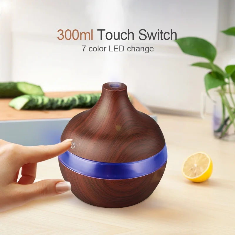 Thumbnail: 300ml wood grain diffuser with touch switch and 7-color LED