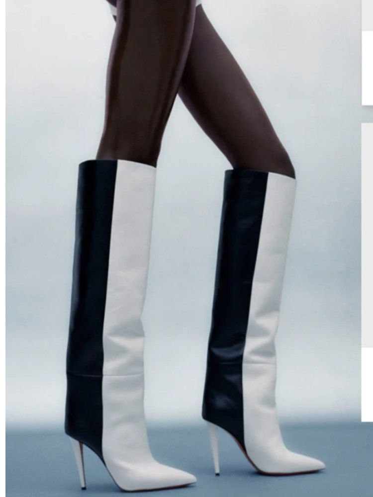 Thumbnail: New European and American Women's Slim High Heels, Pointed Rivets, Knee Length B