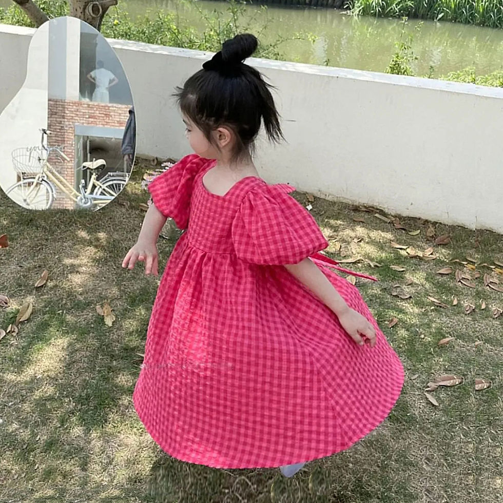 Thumbnail: Bear Leader Rose Pink Plaid Bow Dress Elegant Lolita Child Big Girls Midi Dress 