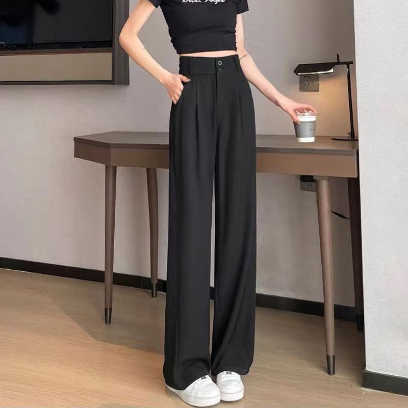 Thumbnail: Woman in black Korean high waist straight leg pants