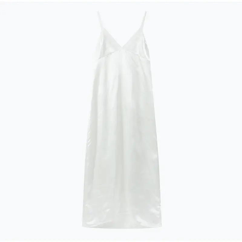 Thumbnail: Sexy White Lace Patchwork Satin Sling Maxi Dress Women Chic V-neck Sleeveless Ba