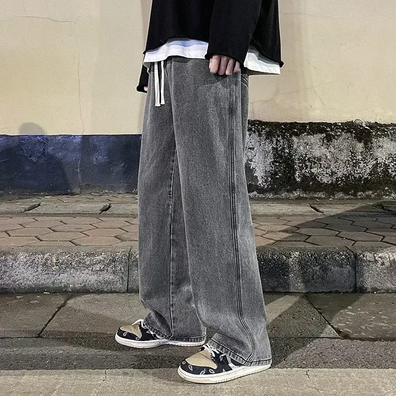 Thumbnail: New Streetwear Loose Jeans Men Korean Style Fashion Loose Straight Wide Leg Pant