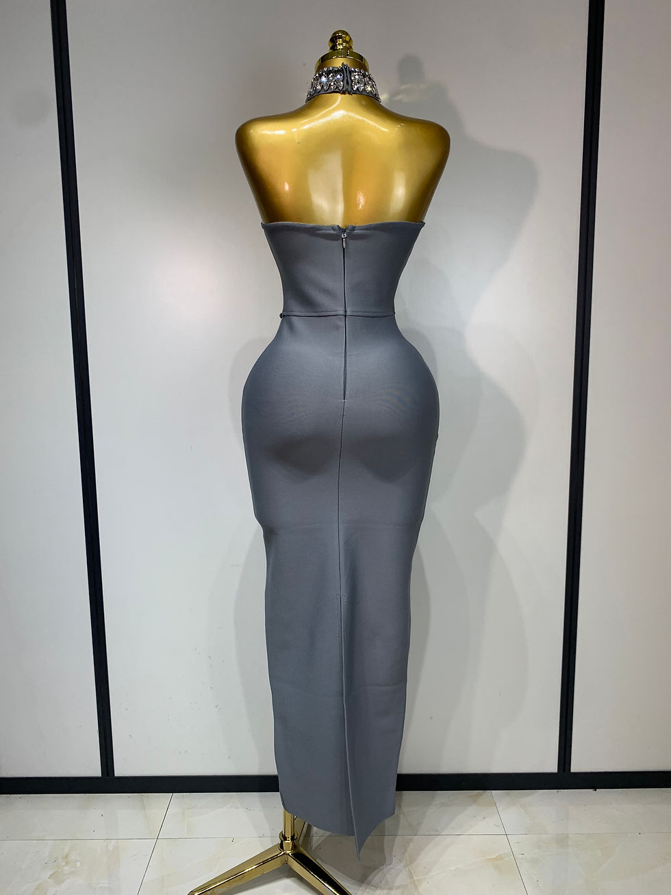 Thumbnail: High Quality Strapless Beading With Necklace Bandage Dress  Celebrity Elegant  E