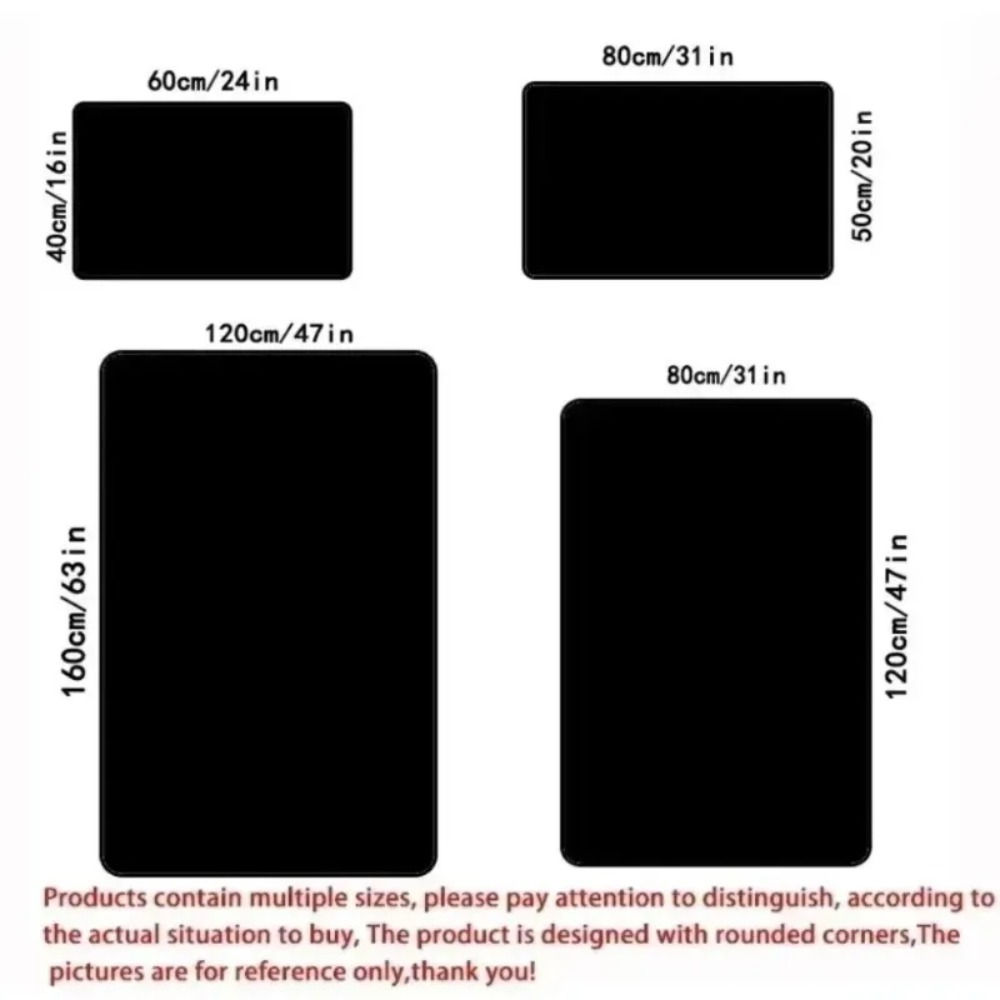 Product size chart with four dimensions and important disclaimer text