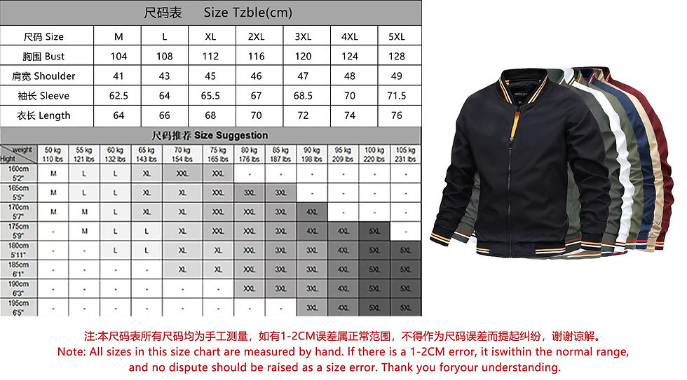 Thumbnail: Size chart with measurements and size suggestions for clothing