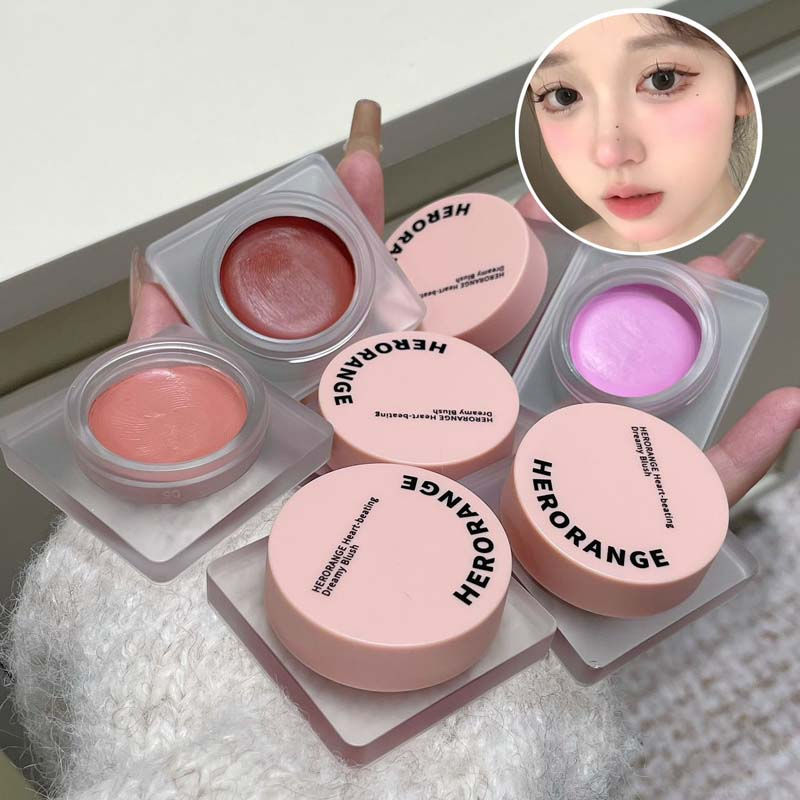 Thumbnail: HERORANGE cream blushes in pink, peach, brown with model wearing blush