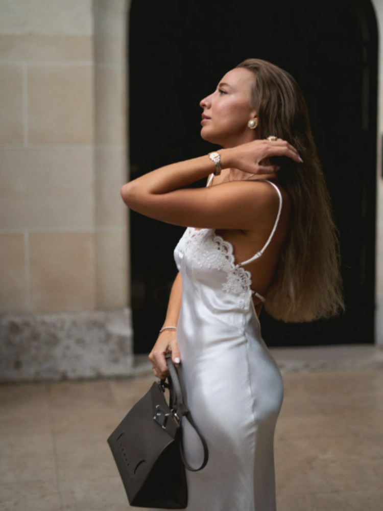 Thumbnail: Sexy White Lace Patchwork Satin Sling Maxi Dress Women Chic V-neck Sleeveless Ba
