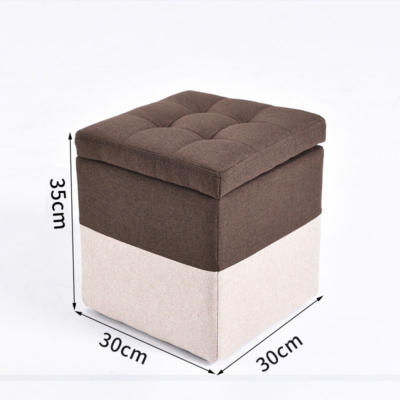 Thumbnail: Brown and beige storage ottoman, 35x30x30cm