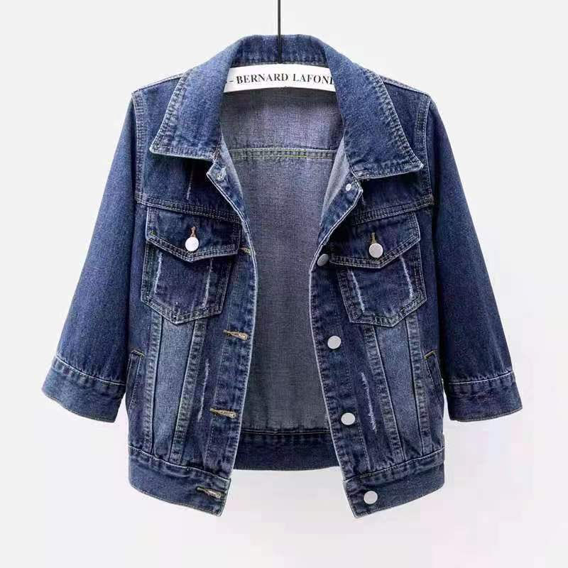 Thumbnail: Denim Jacket Women 2023 Three Quarter Sleeves Jean Jacket Woman  Comfortable Den