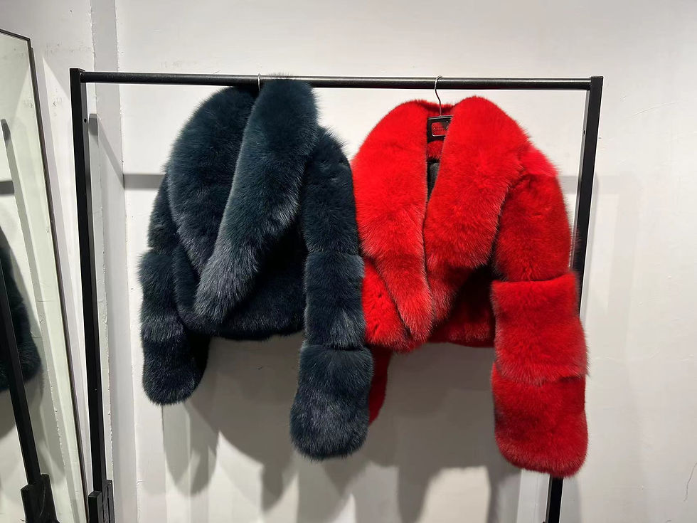 Thumbnail: Fluffy blue and red jackets on hangers