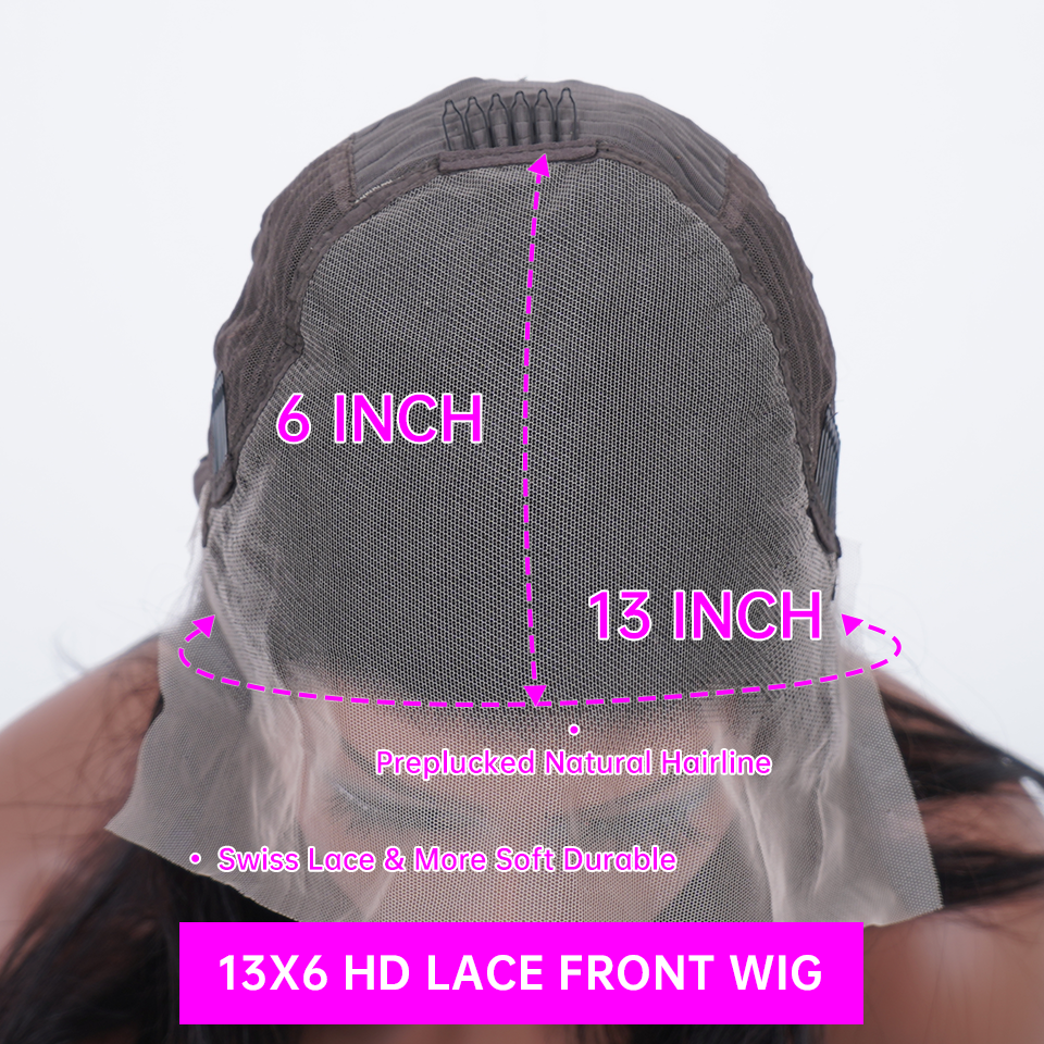 Thumbnail: 13x6 HD lace front wig cap with 6x13 inch dimensions and Swiss lace