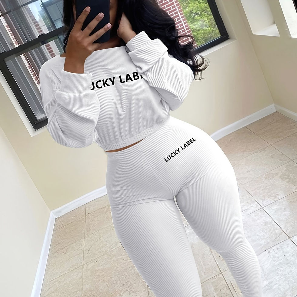 Thumbnail: [Women's Sweatshirt Set] Letter Embroidery Women's Two Piece Ribbed s Fall Sprin