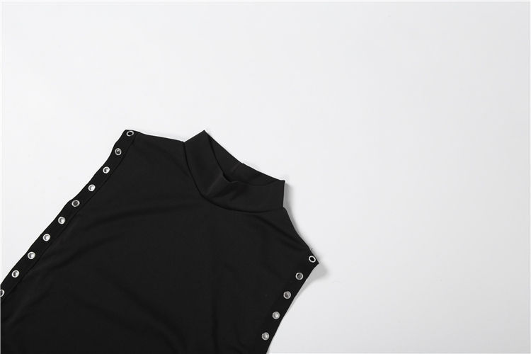 Thumbnail: Black high-neck top with metal snaps