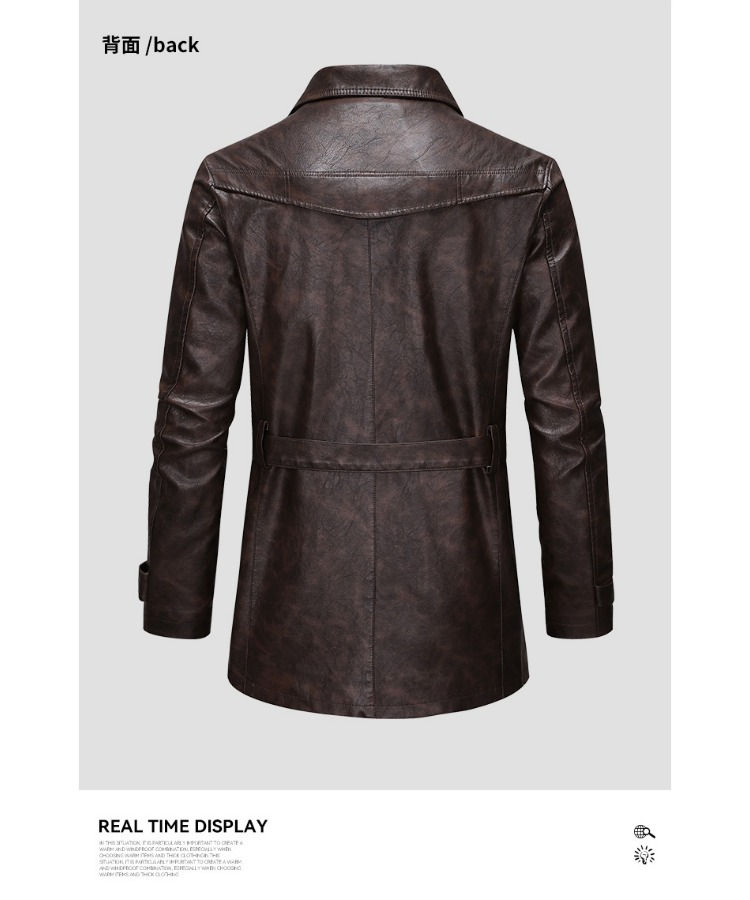 Thumbnail: Dark brown leather jacket, back view