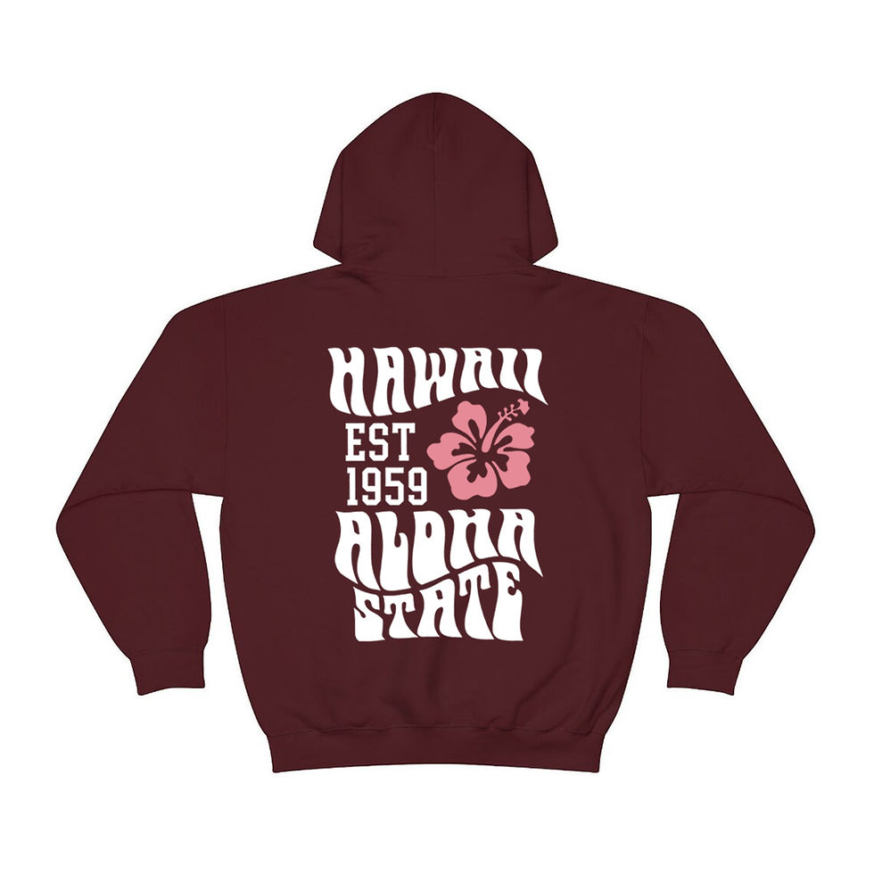 Thumbnail: Maroon hoodie with Hawaii Est 1959 Aloha State design
