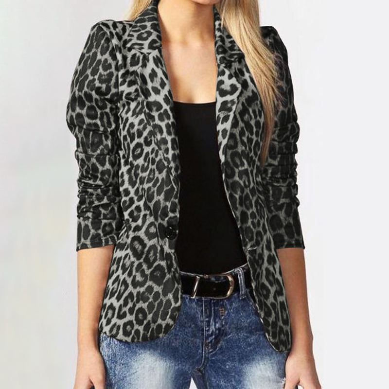 Thumbnail: Woman in gray leopard print blazer