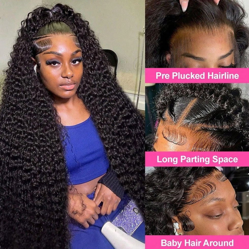 Thumbnail: Woman with long deep wave frontal wig, showing pre-plucked hairline, long parting, and baby hair features.