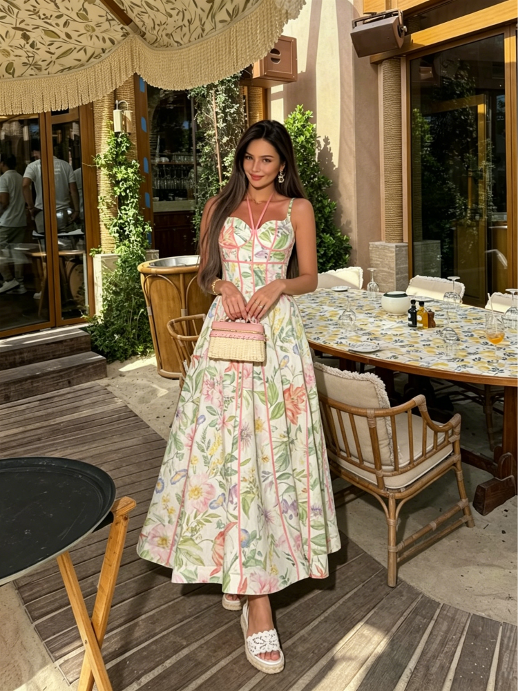 Thumbnail: Elegant Printed Women's Summer Dress Sleeveless Halter Waist-closed A-line Lady 